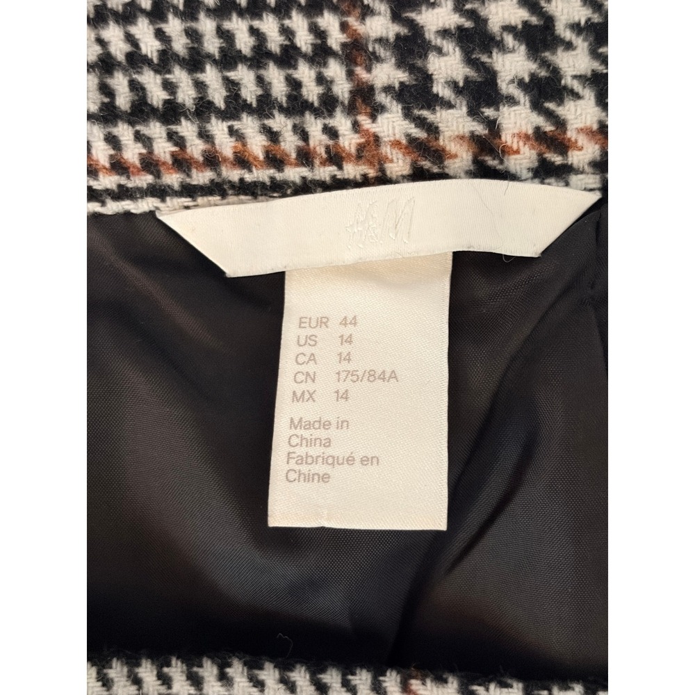 H&M Pencil Skirt 14 Black Tan Glen Plaid Midi Back Vent Academic Dark Academia - Picture 3 of 12